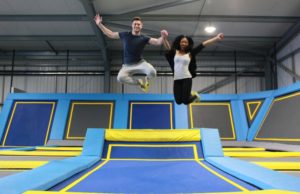 couple at trampoline park