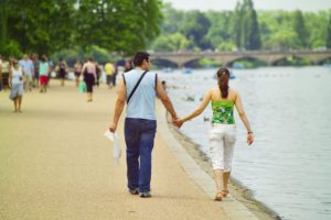 couple walking in london